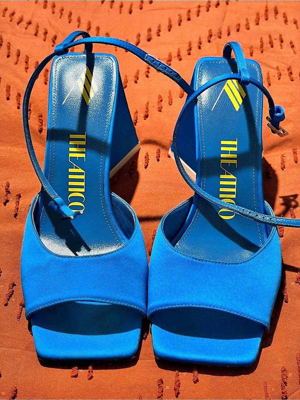 THE ATTICO Devon Satin Slingback Sandals Blue Heels